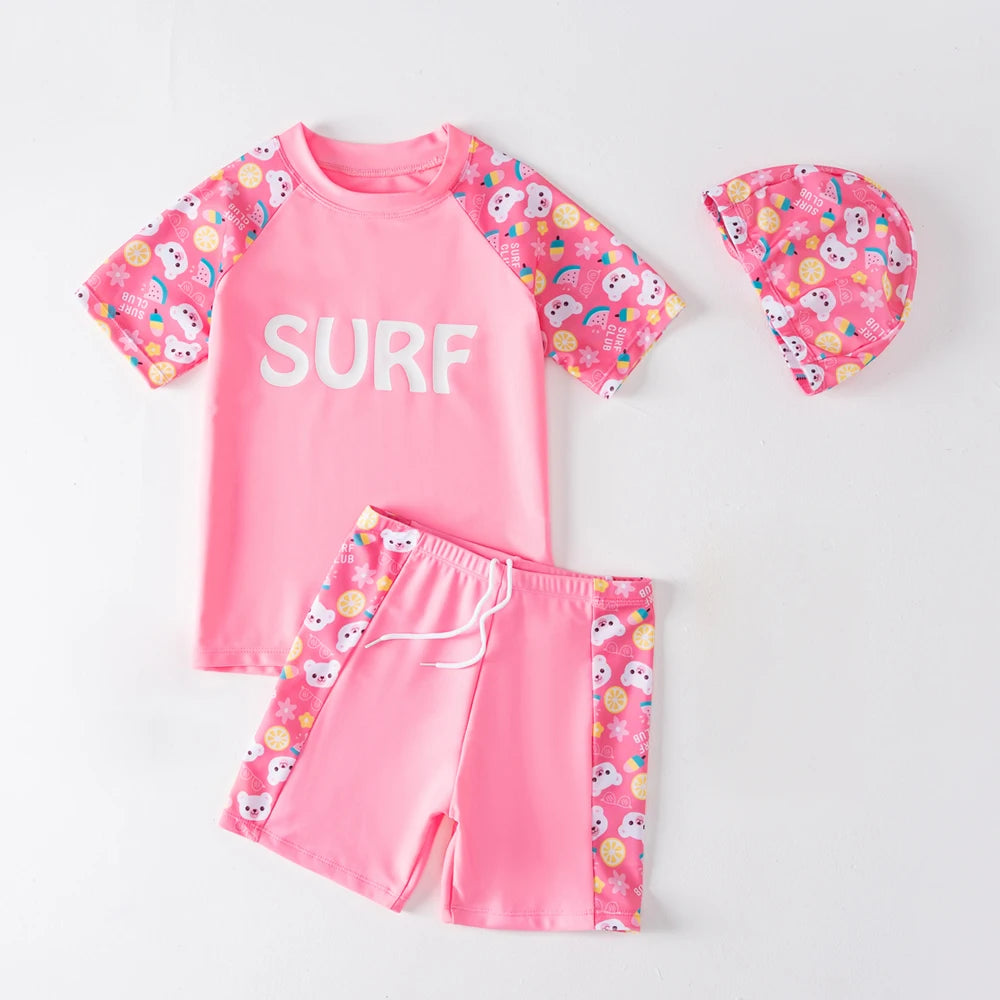 Boys Short Sleeve Swimsuit Set Astronaut Cartoon Quick Dry Kids Beachwear