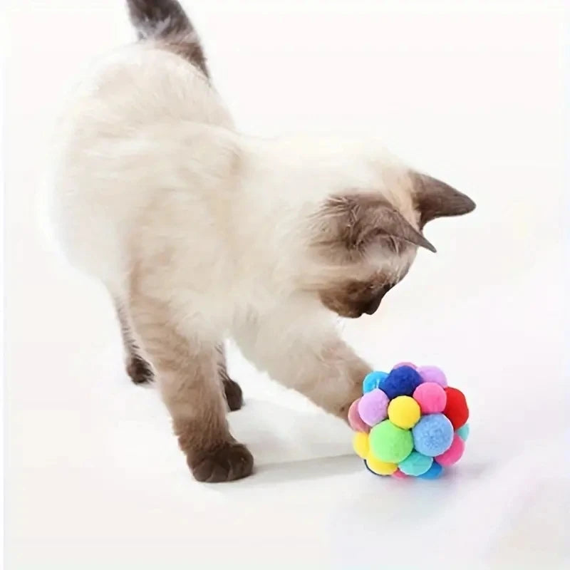 1 or 3PCS Colorful Plush Cat Balls – Elastic Bell Woolen Toys for Interactive Play