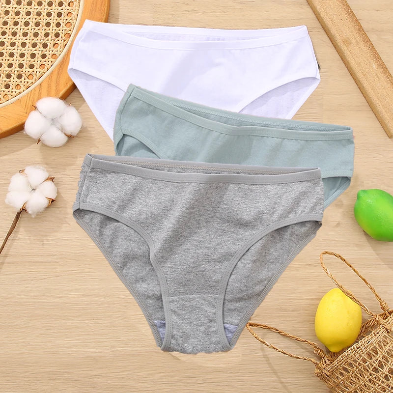 3PCS Set Women's Cotton Jacquard Panties Solid Color Sexy Briefs Underwear S-XL