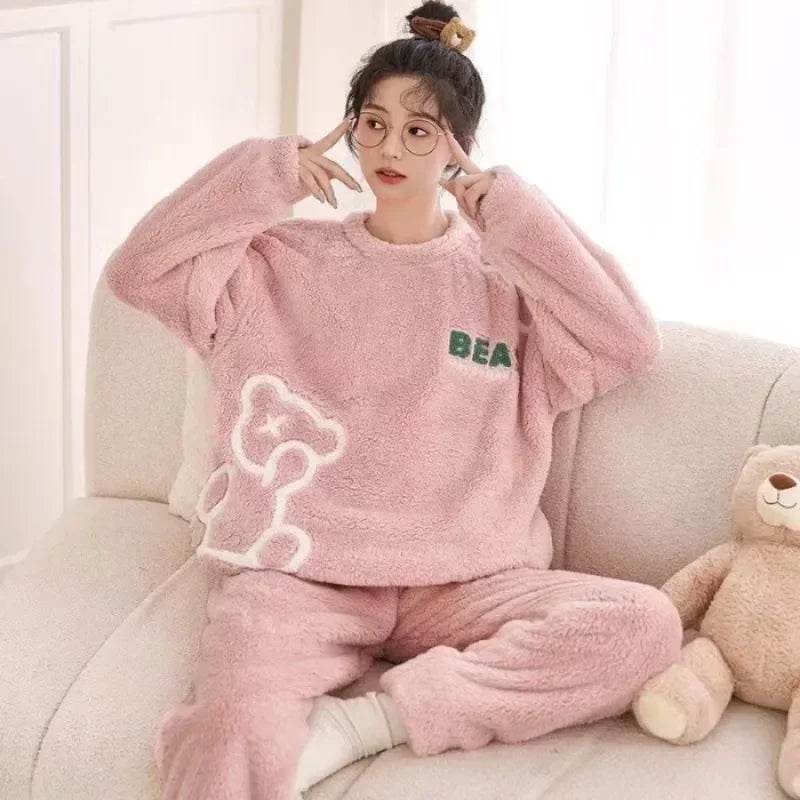 Warm Winter Flannel Pajama Set | Thickened Long Sleeve Cartoon Sleepwear for Women | Cozy Loungewear Offer