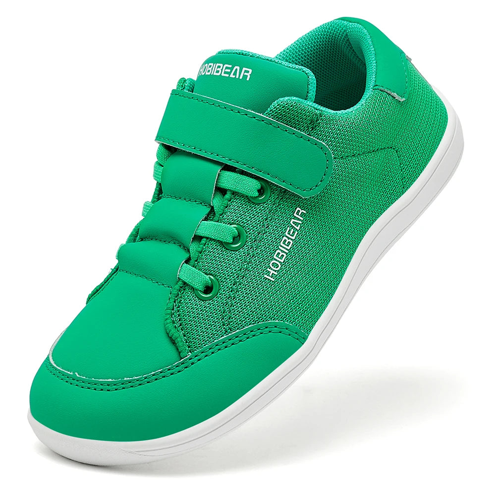 HOBIBEAR Kids Wide Toe Barefoot Shoes | Lightweight Mesh & Leather Minimalist Sneakers for Boys & Girls