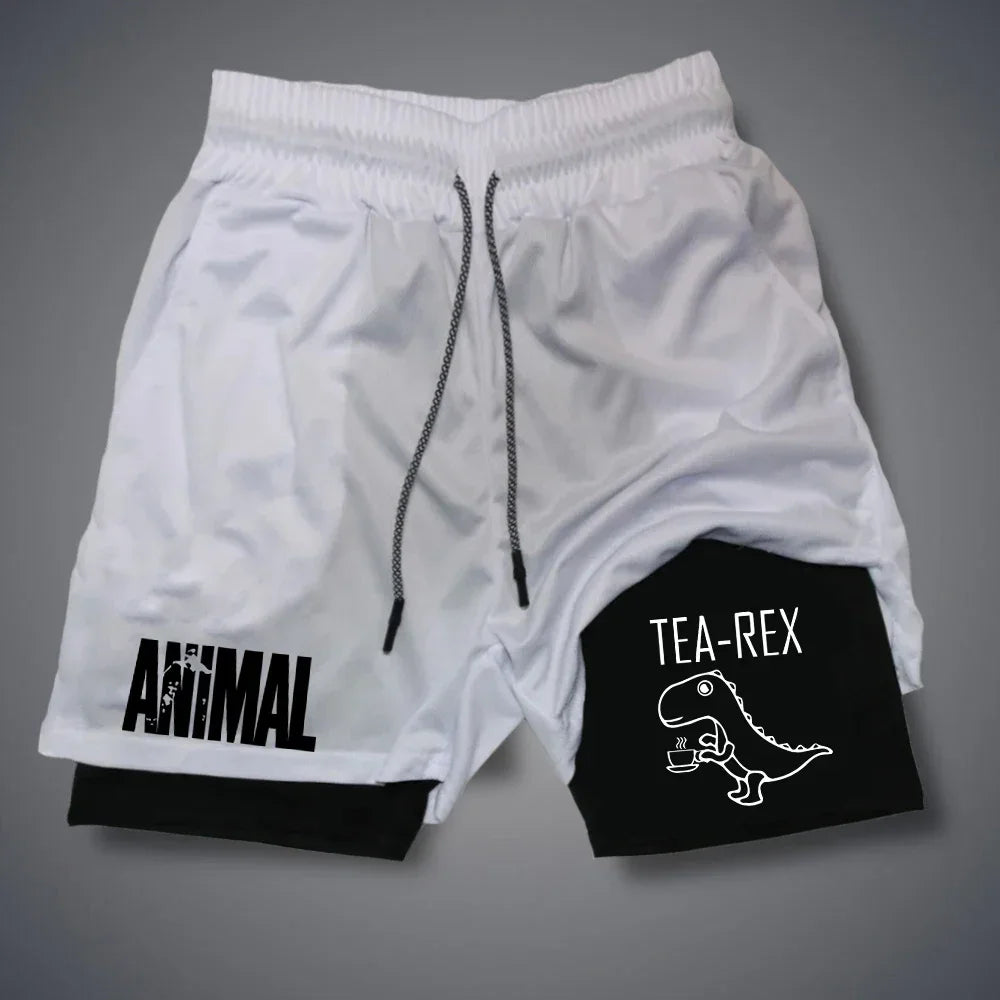 شورت رجالي بطبعة بطة كرتونية - شورت سريع الجفاف مزدوج الطبقات للصيف والشاطئ واللياقة البدنية