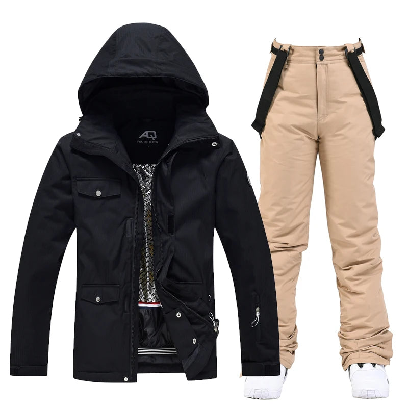 Men & Women Snow Suit Set – Waterproof Windproof Ski Jacket & Ski Pants, Pure Color Winter Snowboard Clothing (-30°C)