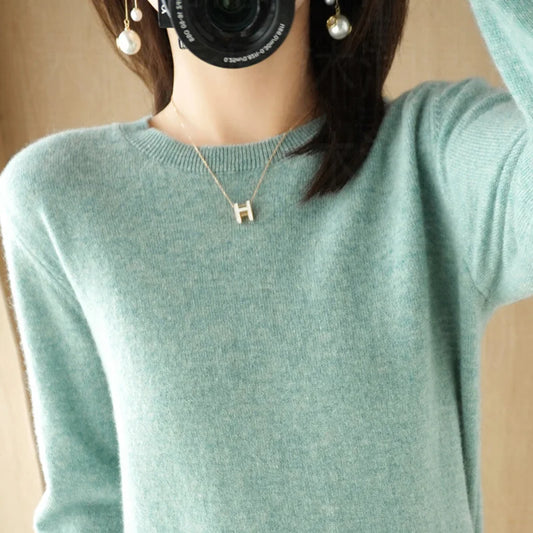 Autumn Winter Cashmere Sweater Women's Crew Neck Pullover Casual Knitted Top 18 Colors