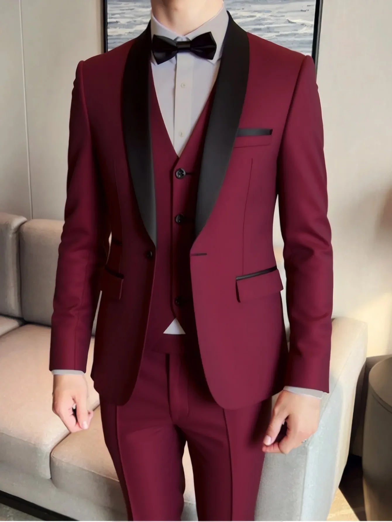 Men's 3-Piece Slim Fit Suit – Jacket, Vest & Trousers for Business, Groom & Formal Wear