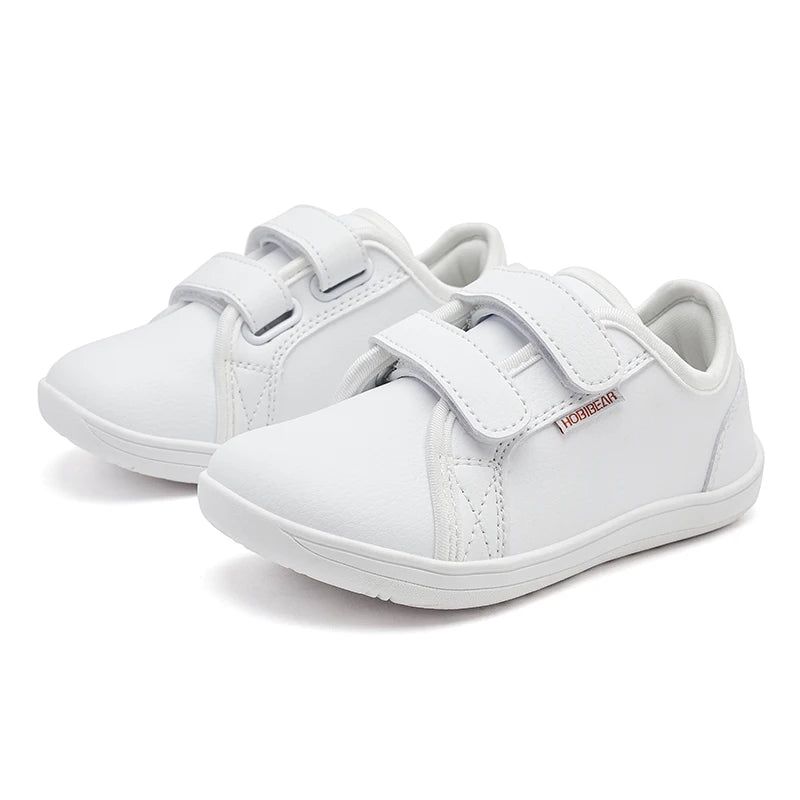HOBIBEAR Kids Barefoot Shoes | Wide Toe Minimalist Leather Sneakers with Hook & Loop Closure