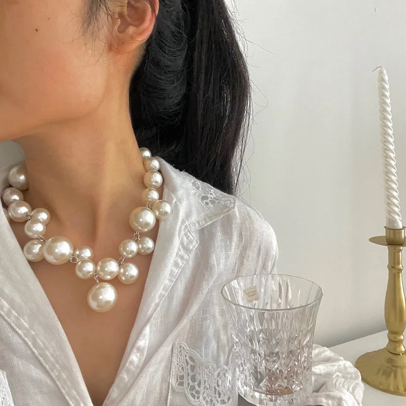 XIALUOKE Vintage Pearl Bead Necklace | Elegant Collarbone Chain for Women | Bride Wedding Pendant Jewelry