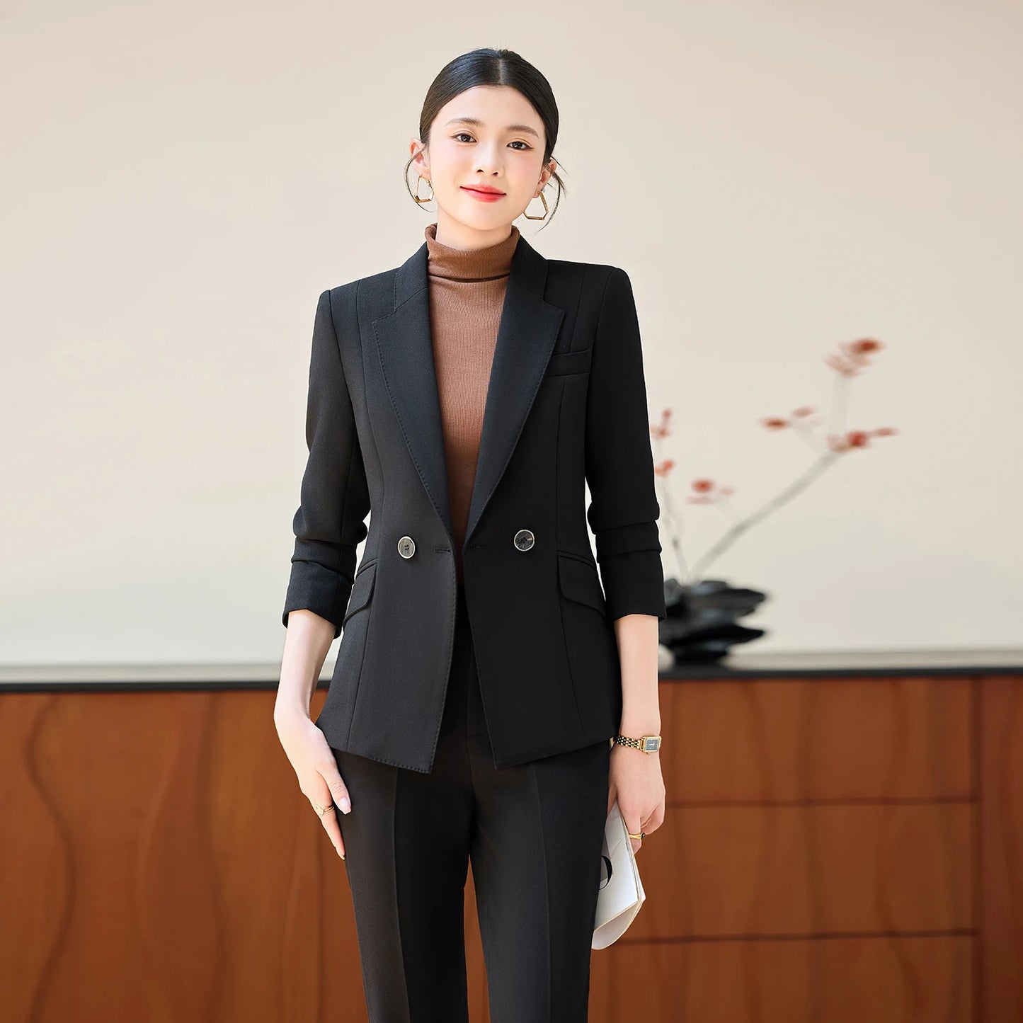 NAVIU Damen-Blazer- und Hosen-Set in Slim Fit – Elegantes Business-Set für Herbst und Winter