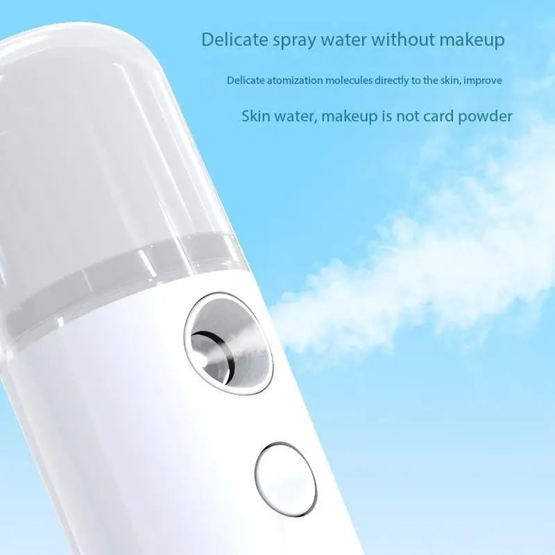 White Nano Spray Hydration Meter – Portable Facial Steamer & Humidifier for Home Skin Care