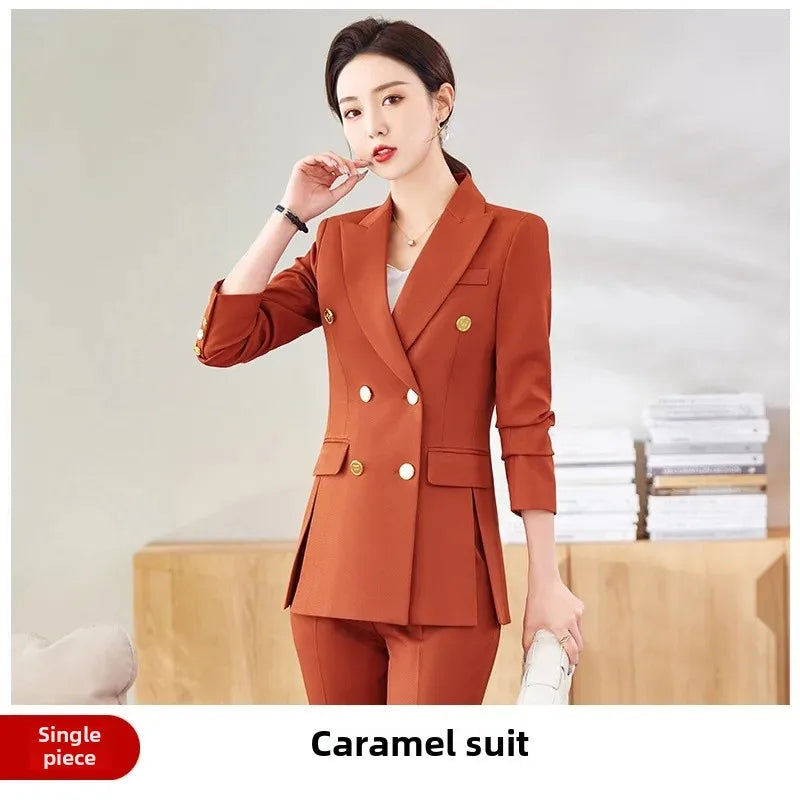 Women’s Khaki Western-Style Suit – Professional Double-Button Jacket Workwear