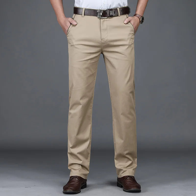 Men's Classic Summer Cotton Casual Pants – Business Fashion Stretch Loose Straight Trousers