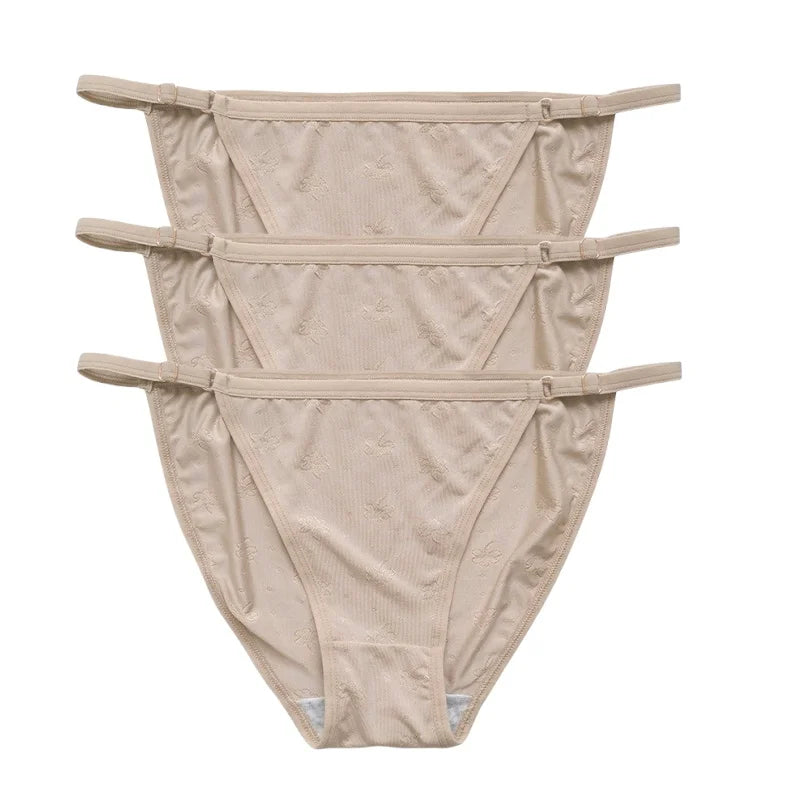 3PCS Set Women's Ice Silk Low Rise Brazilian Panties Solid Color Sexy Underwear S-XL