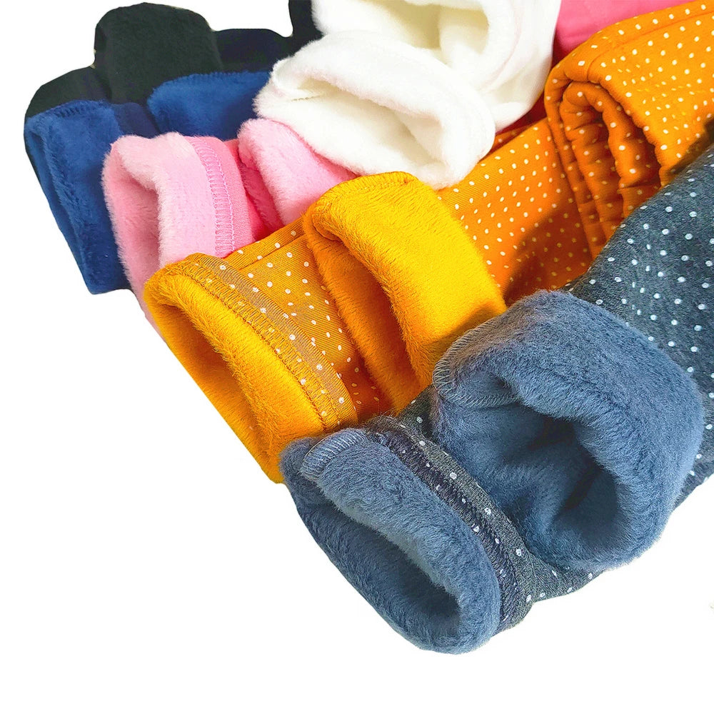 Girls Velvet Leggings Dot Print Warm Pants Autumn Winter Kids Cotton Trousers