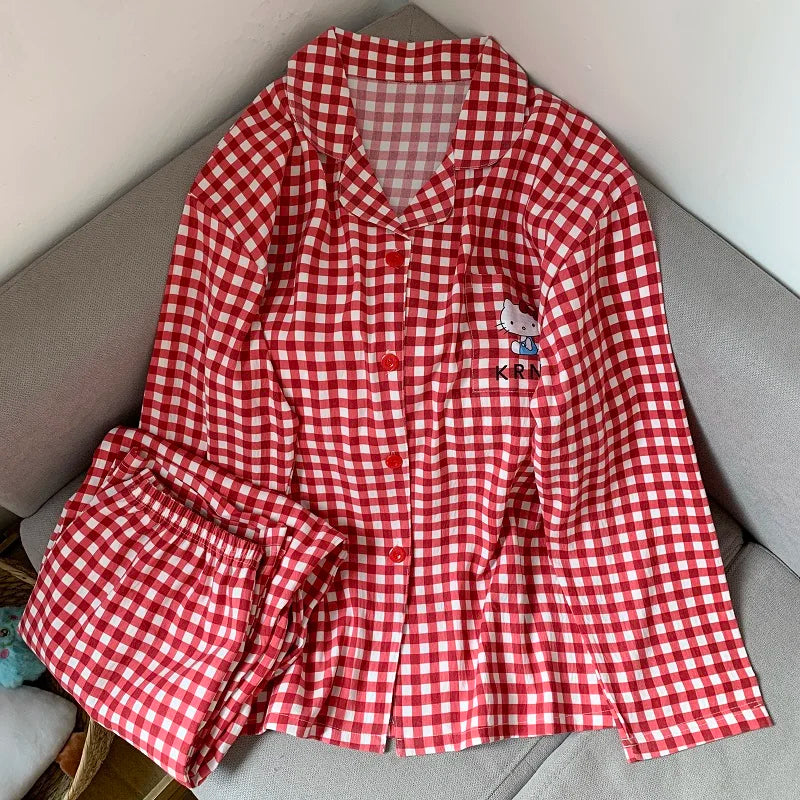 Plus Size Hello Kitty Pajamas Set for Women | Kawaii Long Sleeve Two Piece Sleepwear | Cute Christmas Gift