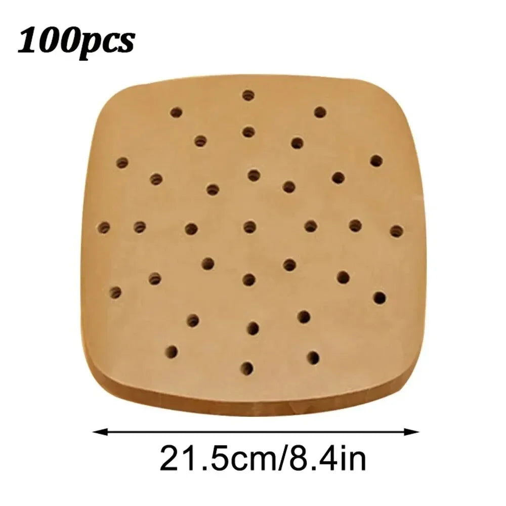 100 قطعة من بطانات ورقية لمقلاة الهواء للاستخدام مرة واحدة - سجادات غير لاصقة لامتصاص الزيت للخبز والطهي على البخار