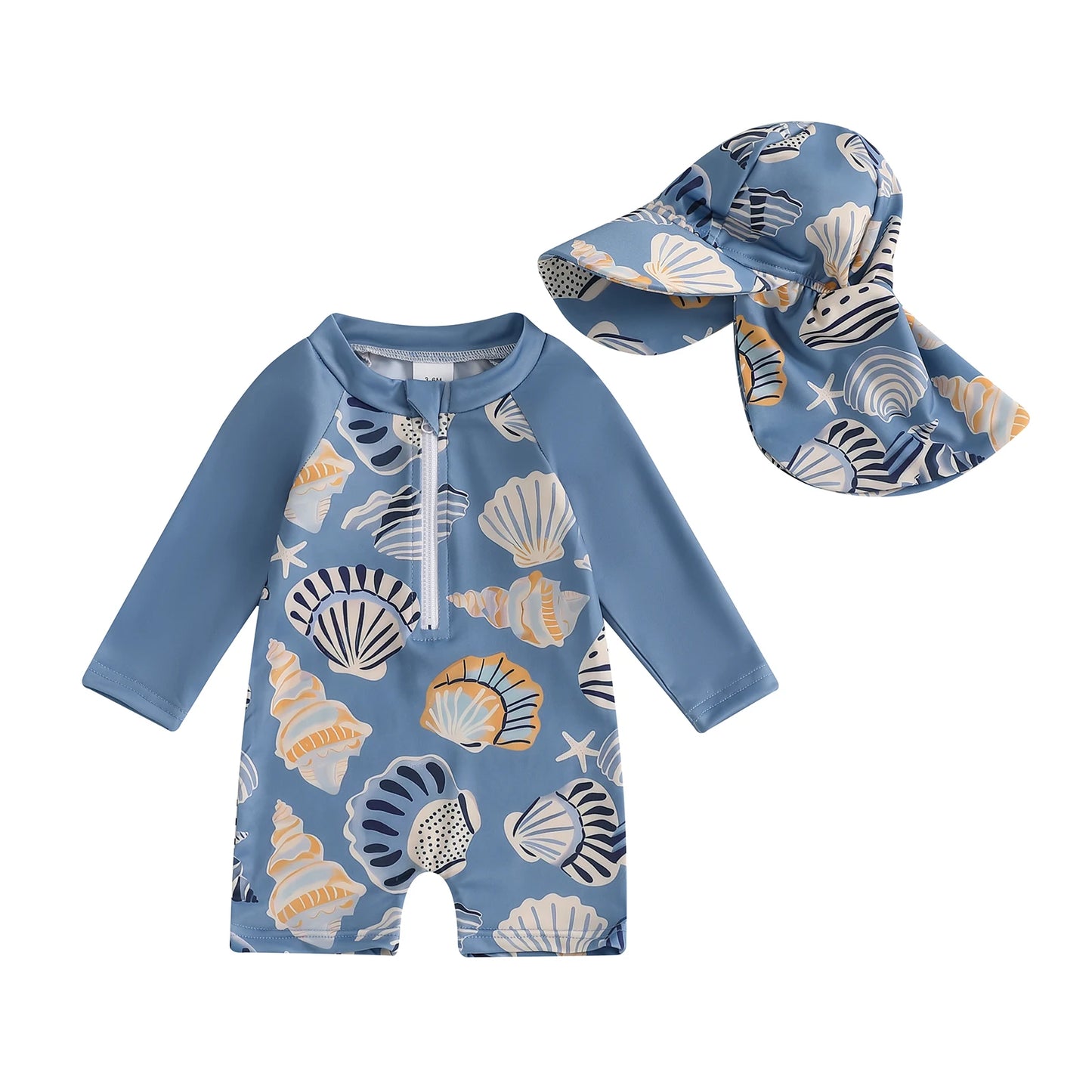 Kids Long Sleeve Swimsuit Set Floral Tropical Print Zip Up with Hat Summer Beachwear