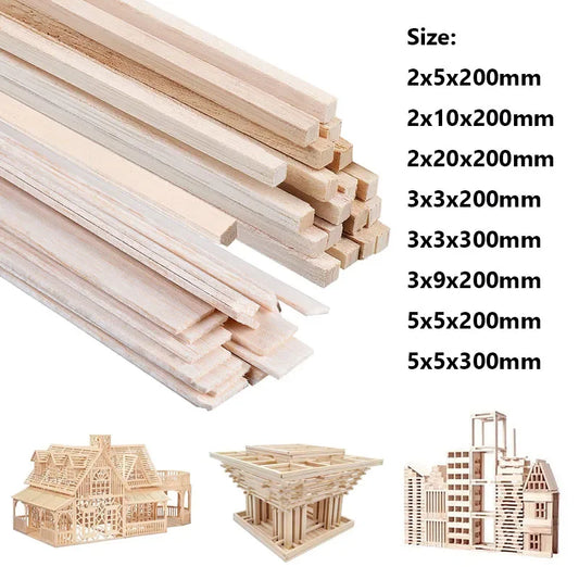 20–50pcs Balsa Wood Sticks – Square Craft Rods for DIY Model Building, Carving & Handicraft Making