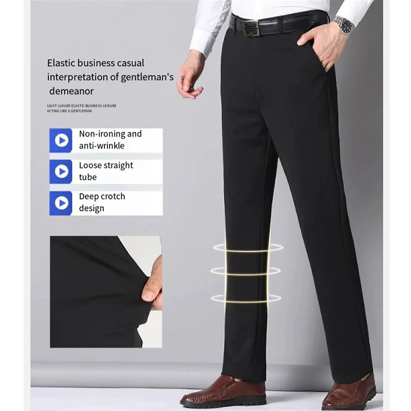 Men's Summer Business Casual Suit Pants – Elastic Straight Formal Pants Plus Size 28-42