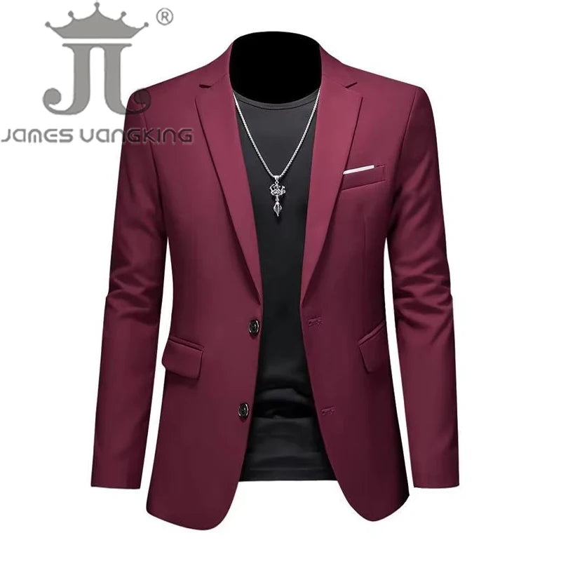 Men's High-End Solid Color Blazer – Casual Business & Groom Wedding Suit Jacket