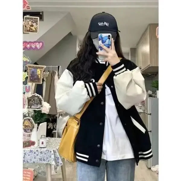 American Style Women's Spring Autumn Casual Loose Versatile BF Baseball Jacket