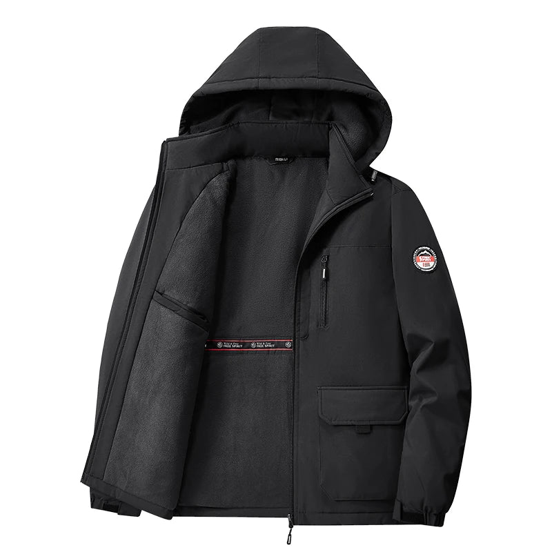 Men’s Big & Tall 8XL Outdoor Jacket – Fleece-Lined Thick Warm Hooded Windbreaker for Winter Hiking