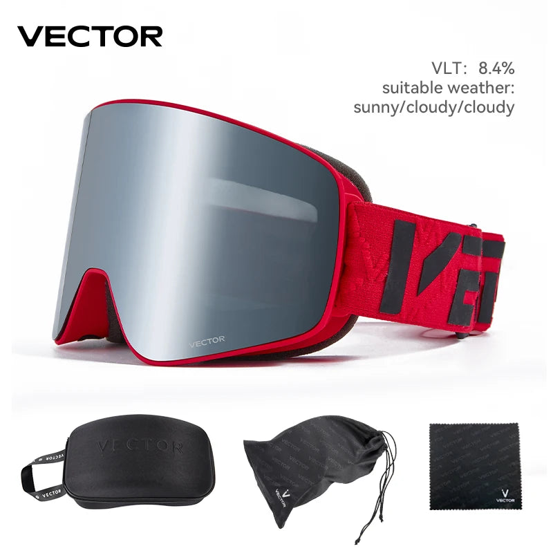 VECTOR Double-Layer Ski Goggles – Anti-Fog Magnetic Absorption Cylindrical UV400 Glasses for Men & Women, Snowboard & Ski POC Eyewear