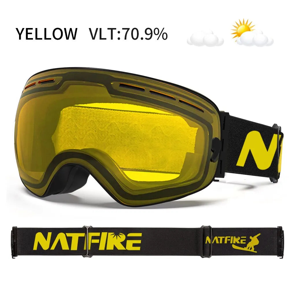 NATFIRE Ski Goggles – Double-Layer Anti-Fog UV400 Snowboard & Snowmobile Glasses for Outdoor Sports Skiing