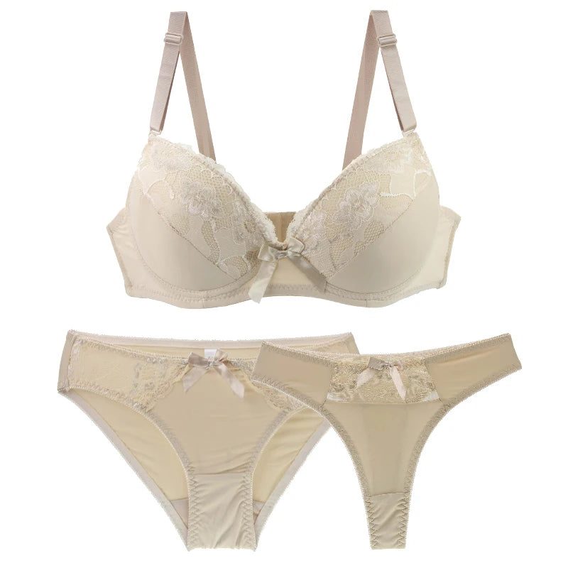 2025 Embroidered Lace Push Up Bra Set 2-Piece Sexy Lingerie Underwear for Women Plus Size White Black Beige Blue Red Purple