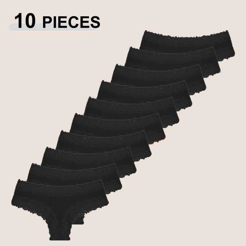 10PCS Set Women's Lace Cotton Low-Waist Brazilian Panties Soft Sexy Underwear Intimates