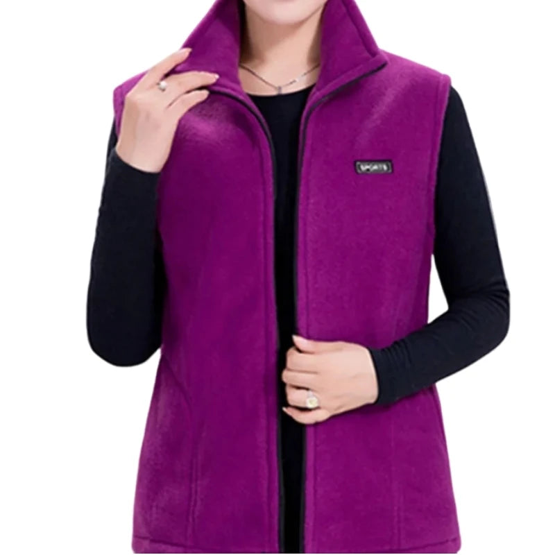 Plus Size Women's Polar Fleece Vest Sleeveless Zipper Jacket Autumn Fashion Leisure Gilet
