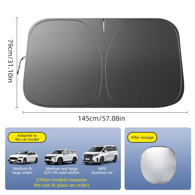 SEAMETAL Car Windshield Sun Shade Cover Black Glue Coating Sunshade Foldable Thicken Front Window UV Reflective Protection Cover
