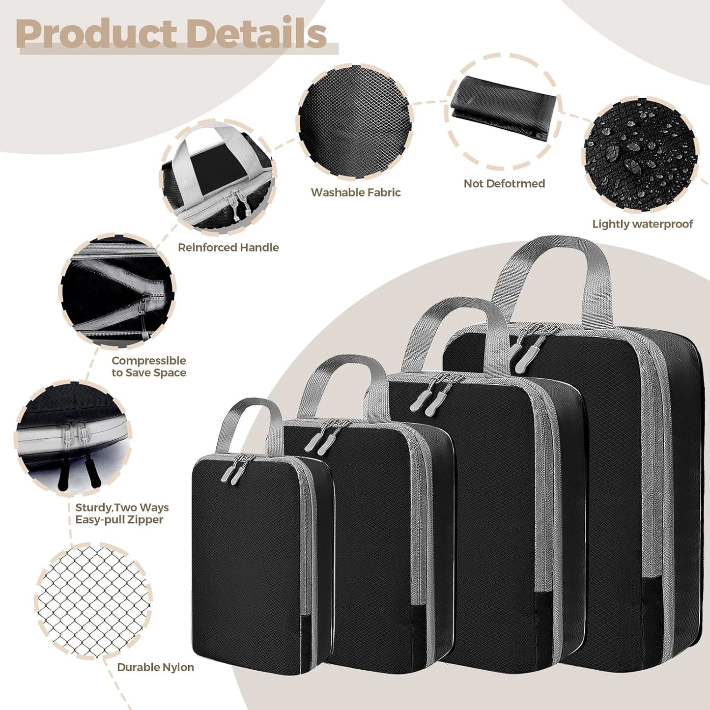 Compression Packing Cubes for Travel | Ultralight Expandable Luggage Organizers & Packing Bags