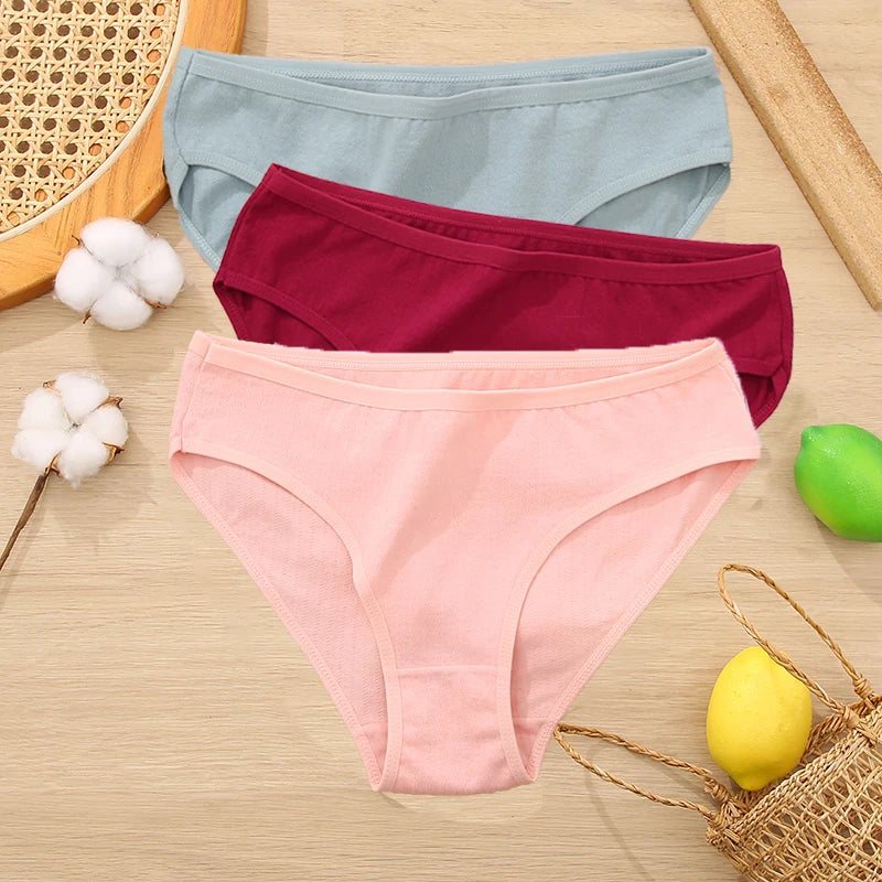 3PCS Set Women's Cotton Jacquard Panties Solid Color Sexy Briefs Underwear S-XL