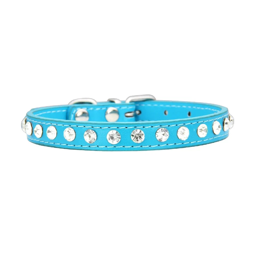 Collar de perro personalizado con diamantes de imitación: cuero sintético ajustable en 16 colores para perros pequeños y chihuahuas.