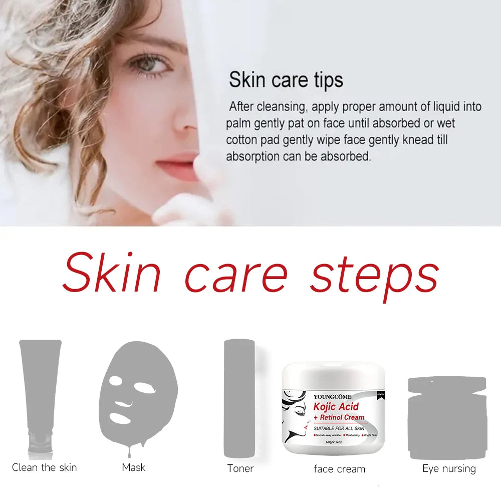 كريم الوجه بحمض الكوجيك والريتينول - مرطب مضاد للشيخوخة، ومنعم للتجاعيد، ومبيض ومُشرق للبشرة