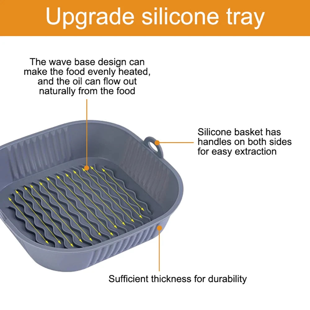 وعاء سيليكون قابل لإعادة الاستخدام للقلي الهوائي - صينية شواء مربعة وقالب خبز للفرن والشواء والطهي في المطبخ