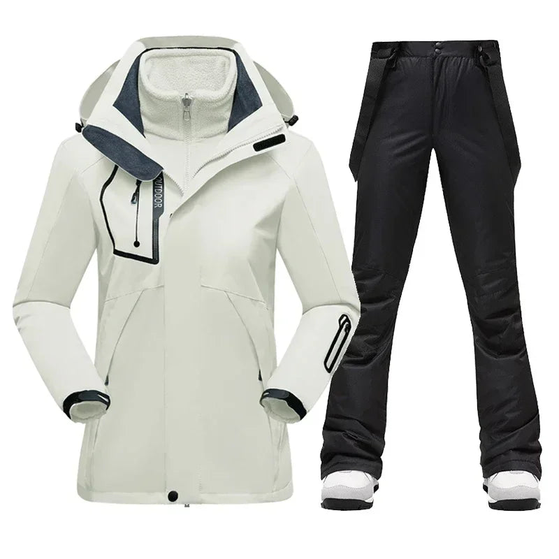 Women Waterproof Mountain Ski Jacket & Pants Winter Thick Warm Windproof Outdoor Snowboard Set