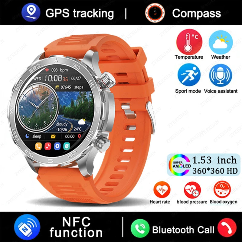 2025 Bluetooth Call Smart Watch | AMOLED HD Display, NFC, GPS, Heart Rate, IP68 Waterproof Sports Watch