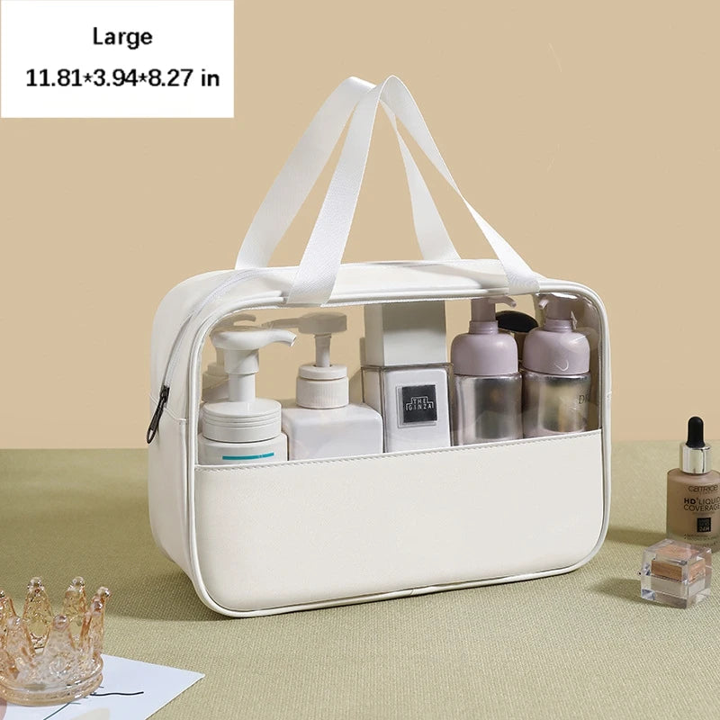 Portable Toiletry Bags with Handle | Translucent Waterproof Travel Makeup Bag for Women | Large Capacity Cosmetic Bag
