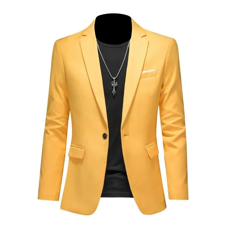 Men's High-End Solid Color Blazer – Casual Business & Groom Wedding Suit Jacket