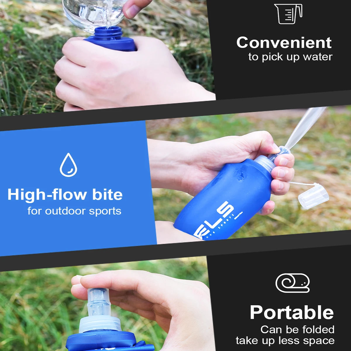 WRELS Soft Camping Water Bottle – Foldable BPA-Free Flask for Running, Hiking & Cycling