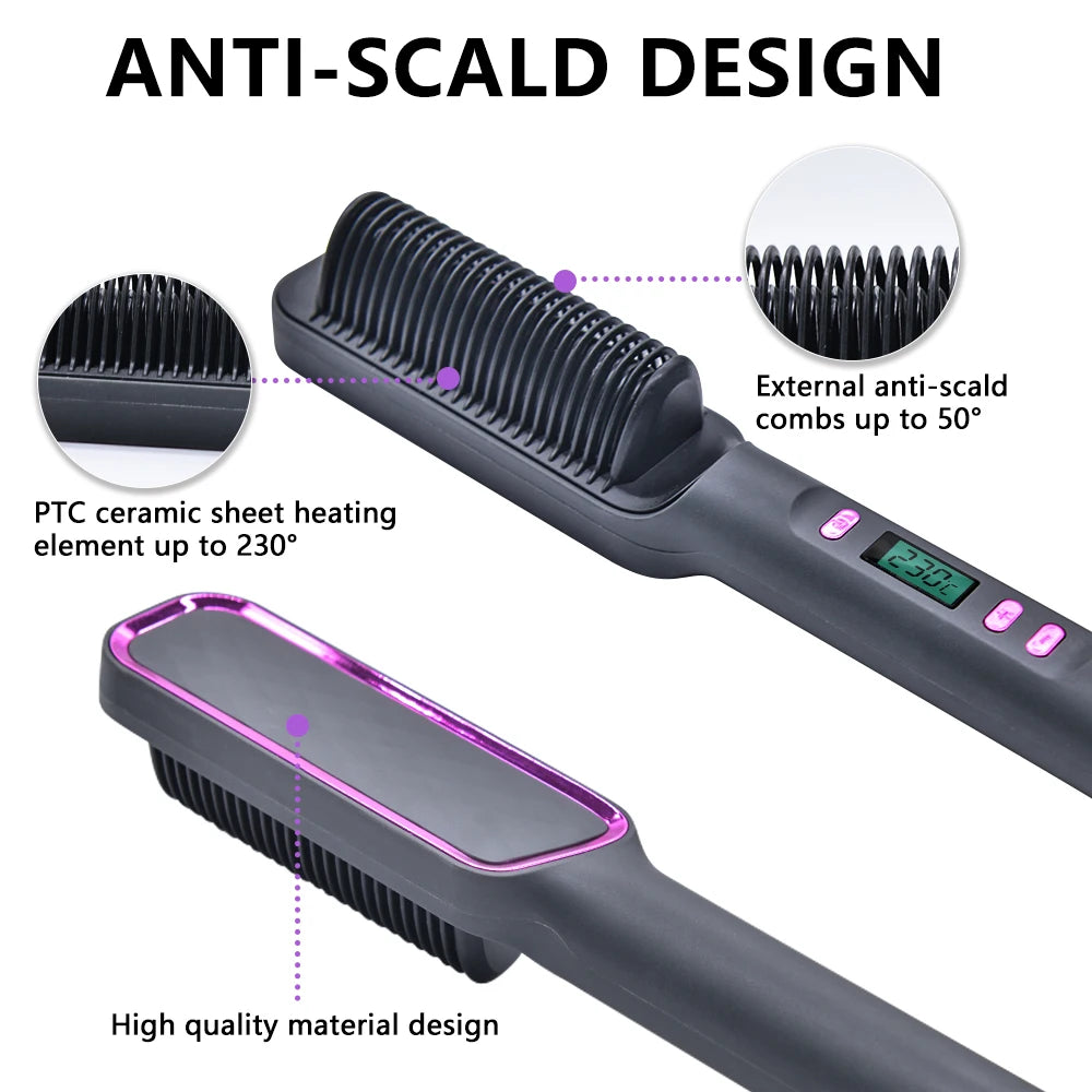 Electric Hot Comb Hair Straightener – Negative Ion Anti-Scald Straightening Brush & Styling Tool