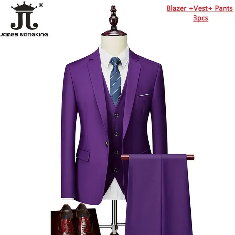 M-6XL 15 Colors Men's 3-Piece Formal Suit – Jacket, Vest & Pants for Business, Groom & Wedding