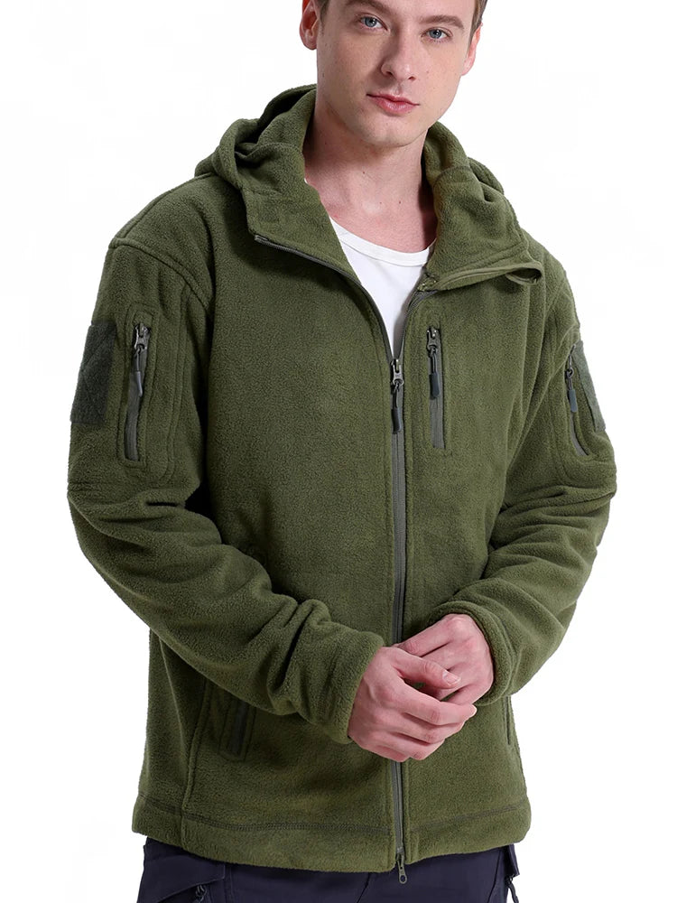 Men’s Tactical Fleece Jacket – Winter Warm Full-Zip Military Hoodie with Multi-Pockets for Hiking & Hunting