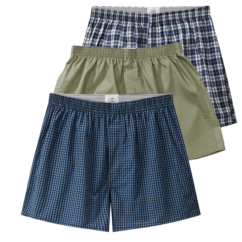 3PCS Men's Cotton Boxer Shorts | High Quality College Style Underwear | Soft Breathable Loose Pajama Shorts