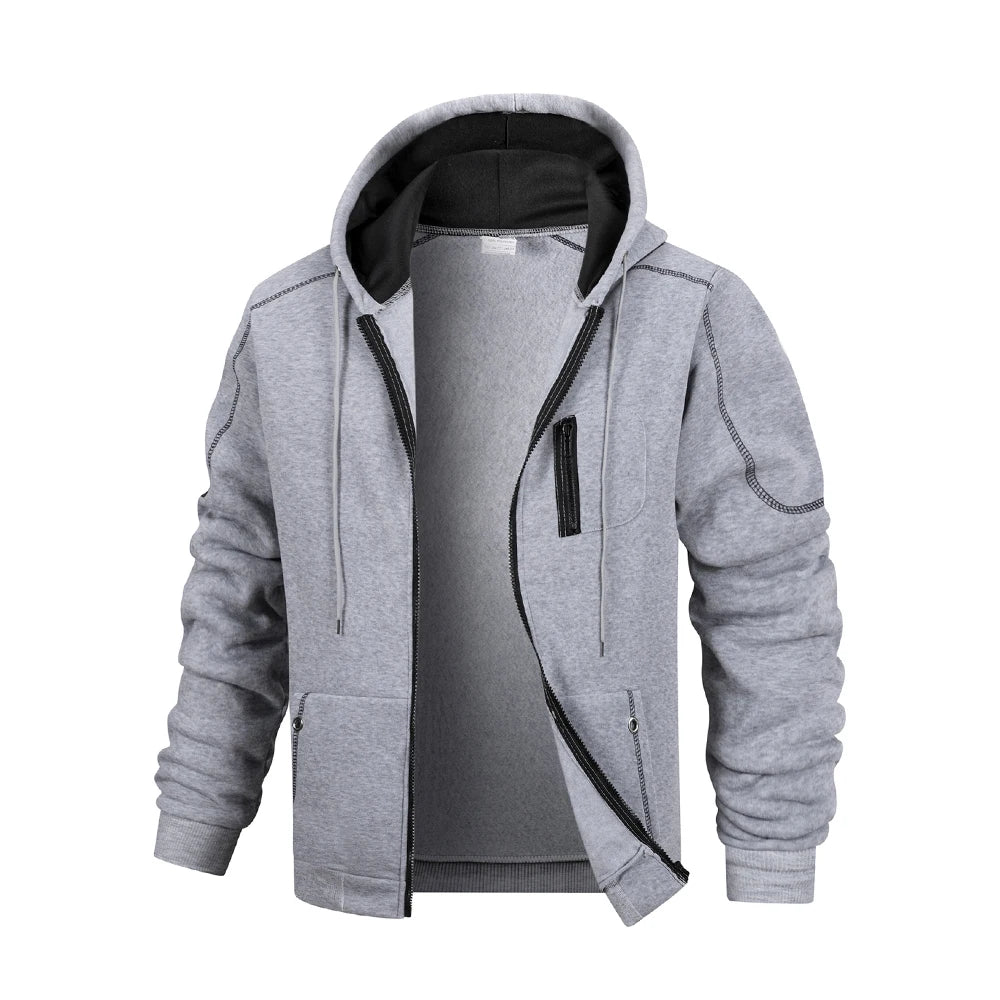 Men’s Solid Color Zipper Hoodie – Slim Fit Casual Sports Cardigan Sweatshirt Jacket