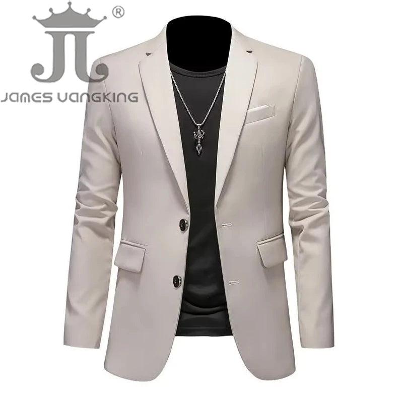 Men's High-End Solid Color Blazer – Casual Business & Groom Wedding Suit Jacket
