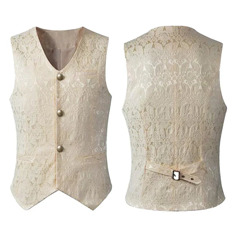 2024 Men's Renaissance Steampunk Waistcoat – Gothic Jacquard Single-Breasted Formal Vest