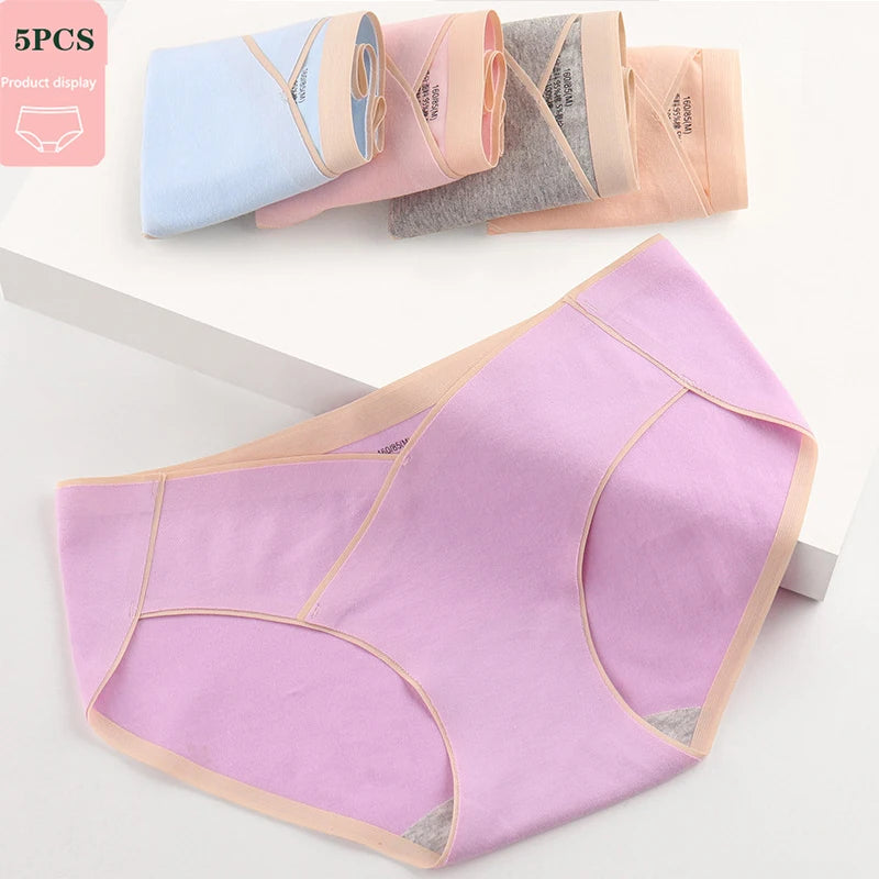 5PCS Women's Cotton Maternity High Waist Panties Adjustable Belly Support Solid Color Briefs