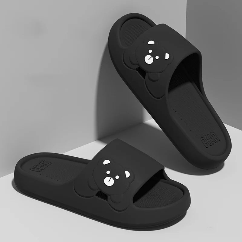 شبشب نسائي برسومات دب كرتوني - نعل داخلي ناعم، صنادل حمام من مادة إي في إيه، شبشب صيفي للشاطئ للرجال والنساء